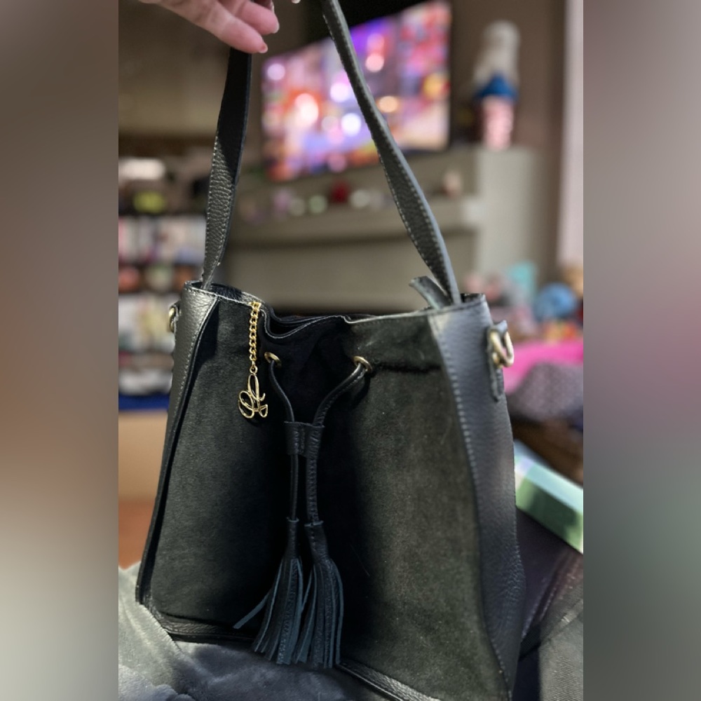 Borse In Pelle Women’s Black Genuine Suede/Leather Satchel Bag.  10”x10”.  New!